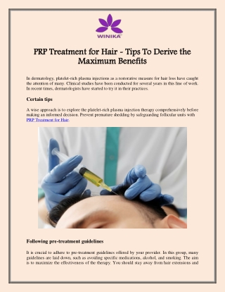 PRP Treatment for Hair - Tips To Derive the Maximum Benefits