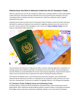 Pakistan Eases Visa Rules to Welcome Cricket Fans for ICC Champions Trophy