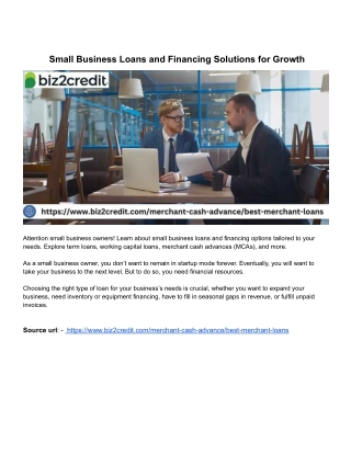 Small Business Loans and Financing Solutions for Growth