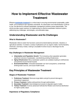 How to Implement Effective Wastewater Treatment