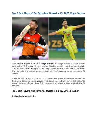 Top 5 Best Players Who Remained Unsold in IPL 2025 Mega Auction