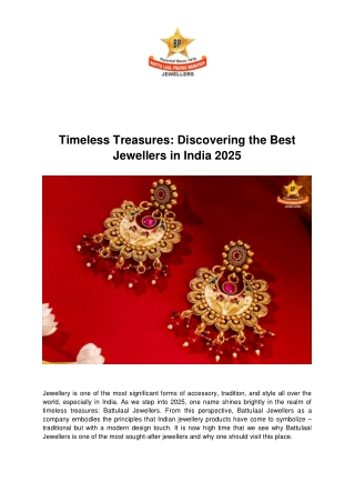 Timeless Treasures_ Discovering the Best Jewellers in India 2025