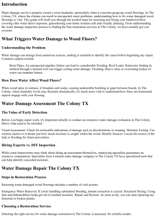 How to Repair Water Damaged Wood Floors in The Colony TX
