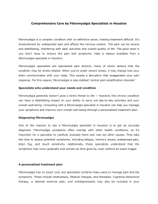 Comprehensive Care by Fibromyalgia Specialists in Houston