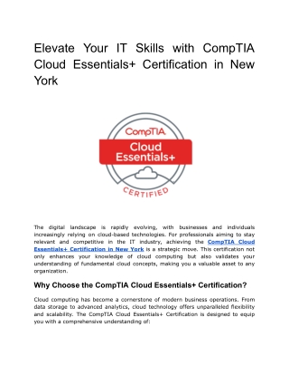 Elevate Your IT Skills with CompTIA Cloud Essentials  Certification in New York