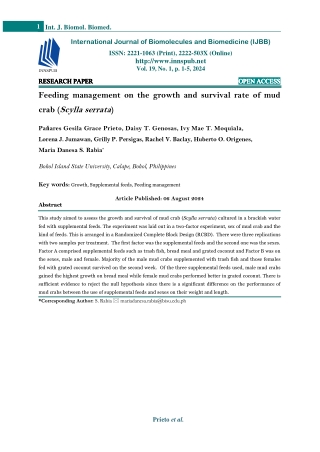 Feeding management on the growth and survival rate of mud crab (Scylla serrata)