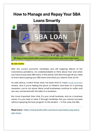 How to Manage and Repay Your SBA Loans Smartly
