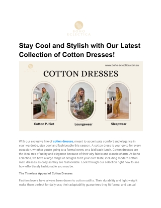 Stay Cool and Stylish with Our Latest Collection of Cotton Dresses