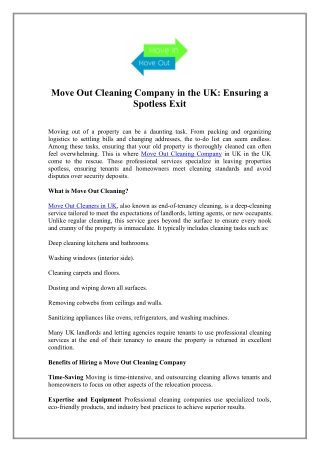 Move Out Cleaning Company in UK - Move Out Clean