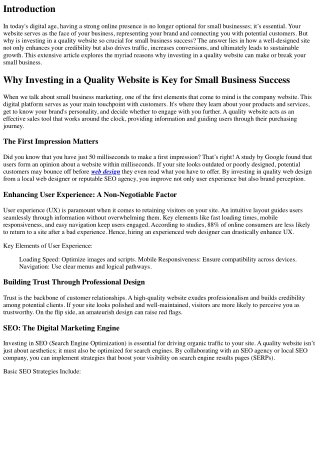 Why Investing in a Quality Website is Key for Small Business Success