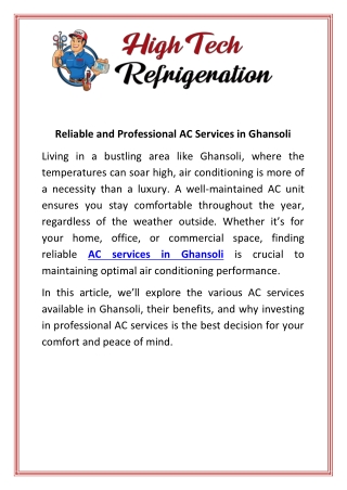 Reliable and Professional AC Services in Ghansoli