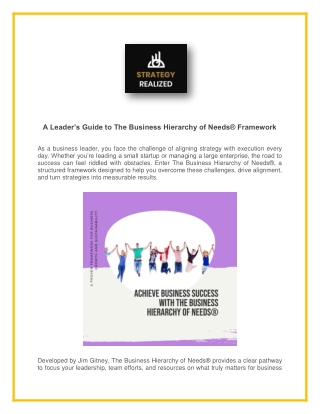 A Leader’s Guide to The Business Hierarchy of Needs® Framework