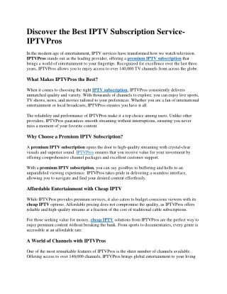 Discover the Best IPTV Subscription Service- IPTVPros