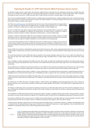 Exploring the Benefits of a 350W Solar Panel for High-Performance Energy Systems
