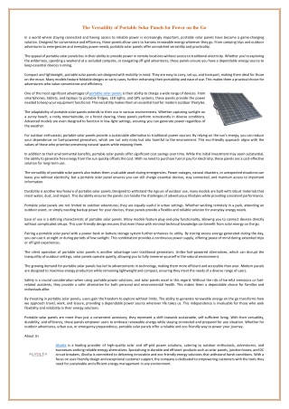 The Versatility of Portable Solar Panels for Power on the Go