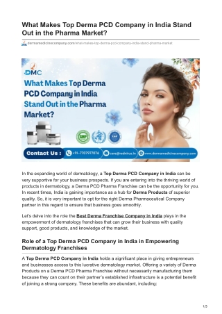 What Makes Top Derma PCD Company in India Stand Out in the Pharma Market?