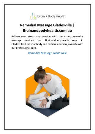 Remedial Massage Gladesville Brainandbodyhealth.com