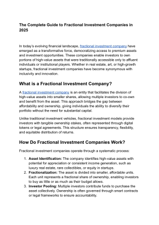 The Complete Guide to Fractional Investment Companies in 2025