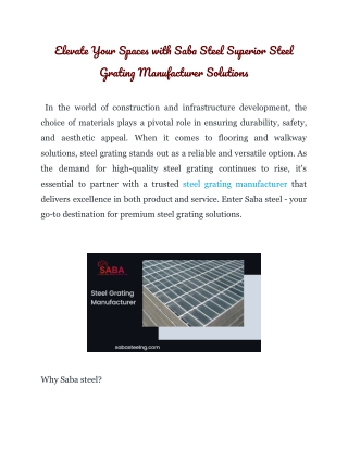 Elevate Your Spaces with Saba Steel Superior Steel Grating Manufacturer Solutions