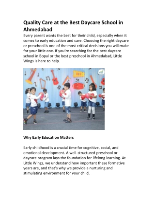 Daycare and Preschool Excellence in Bopal | Little Wings