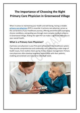 Choosing the Right Primary Care Physician Greenwood Village