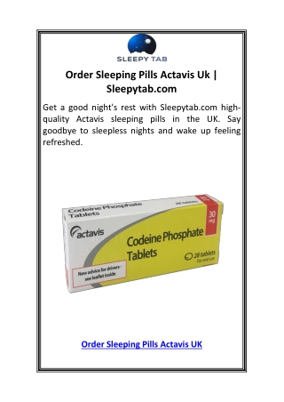 Order Sleeping Pills Actavis Uk  Sleepytab.com