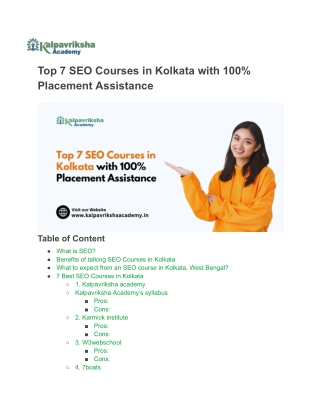 Best SEO Course in Kolkata with Placement Assistance