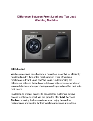 Difference Between Front Load and Top Load Washing Machine
