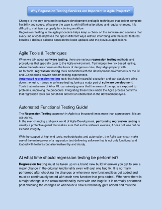 Why Regression Testing Services are Important in Agile Projects