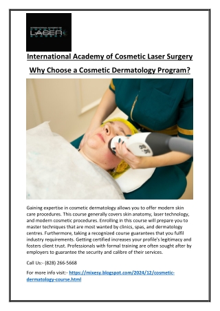 Course in Cosmetic Dermatology Develop Your Career in Skincare