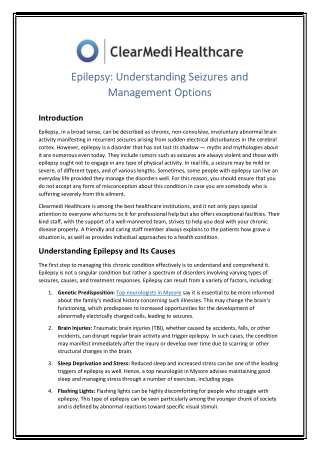 Epilepsy Understanding Seizures and Management Options