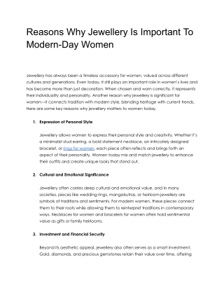 Reasons Why Jewellery Is Important To Modern-Day Women