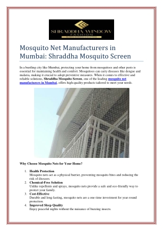 Mosquito Net Manufacturers in Mumbai: Shraddha Mosquito Screen