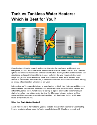 Tank vs Tankless Water Heaters