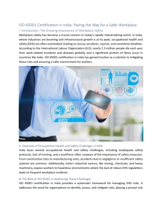 ISO 45001 Certification in India Paving the Way for a Safer Workplace