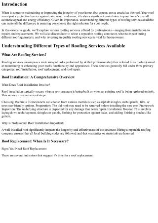 Understanding Different Types of Roofing Services Available