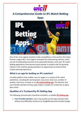 A Comprehensive Guide to IPL Match Betting Apps