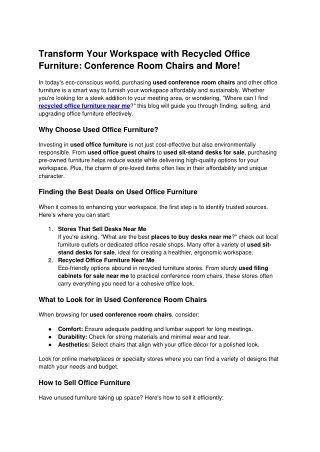 Transform Your Workspace with Recycled Office Furniture_ Conference Room Chairs and More