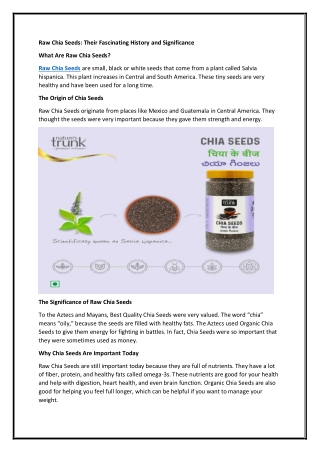 Raw Chia Seeds: Their Fascinating History and Significance