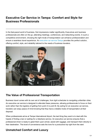 Executive Car Service in Tampa Comfort and Style for Business Professionals