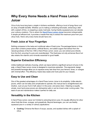 Why Every Home Needs a Hand Press Lemon Juicer