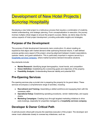 Development of New Hotel Projects _ Suncrisp Hospitality