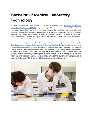 Bachelor Of Medical Laboratory Technology
