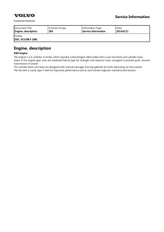 Volvo EC210B F EC210BF Excavator Service Repair Manual Instant Download