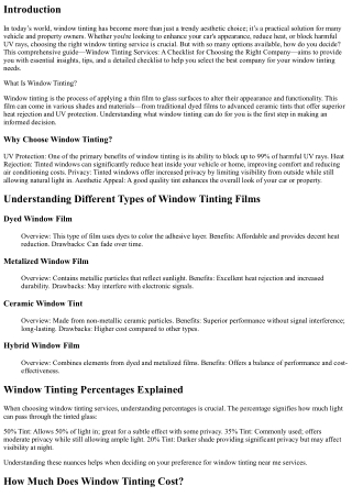 Window Tinting Services: A Checklist for Choosing the Right Company