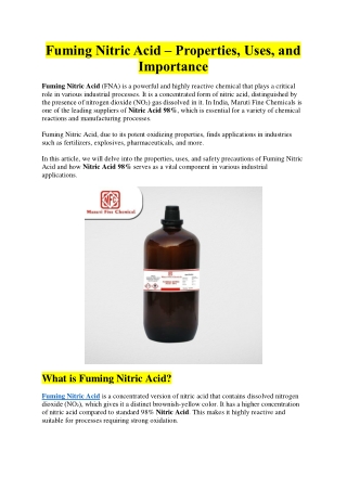 Fuming Nitric Acid – Properties, Uses, and Importance