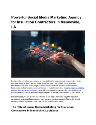 Powerful Social Media Marketing Agency for Insulation Contractors in Mandeville, LA