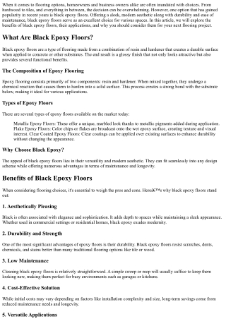 Why You Should Consider Black Epoxy Floors for a Modern Look