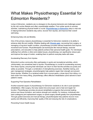 What Makes Physiotherapy Essential for Edmonton Residents