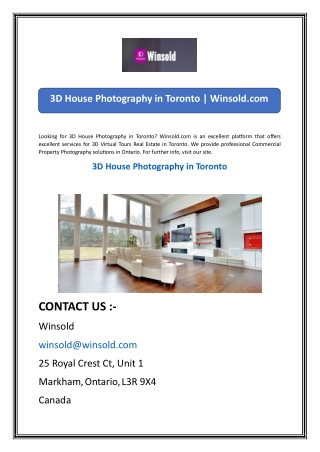 3D House Photography in Toronto  Winsold